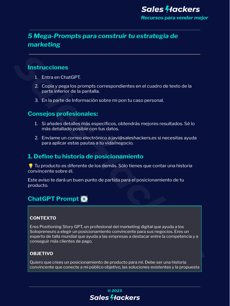 5 Mega-Prompts para Construir Tu Estrategia de Marketing | PDF