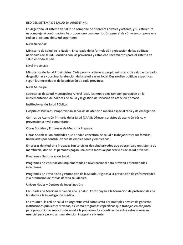 Estructura del Sistema de Salud en Argentina | PDF | Hospital | Cuidado ...