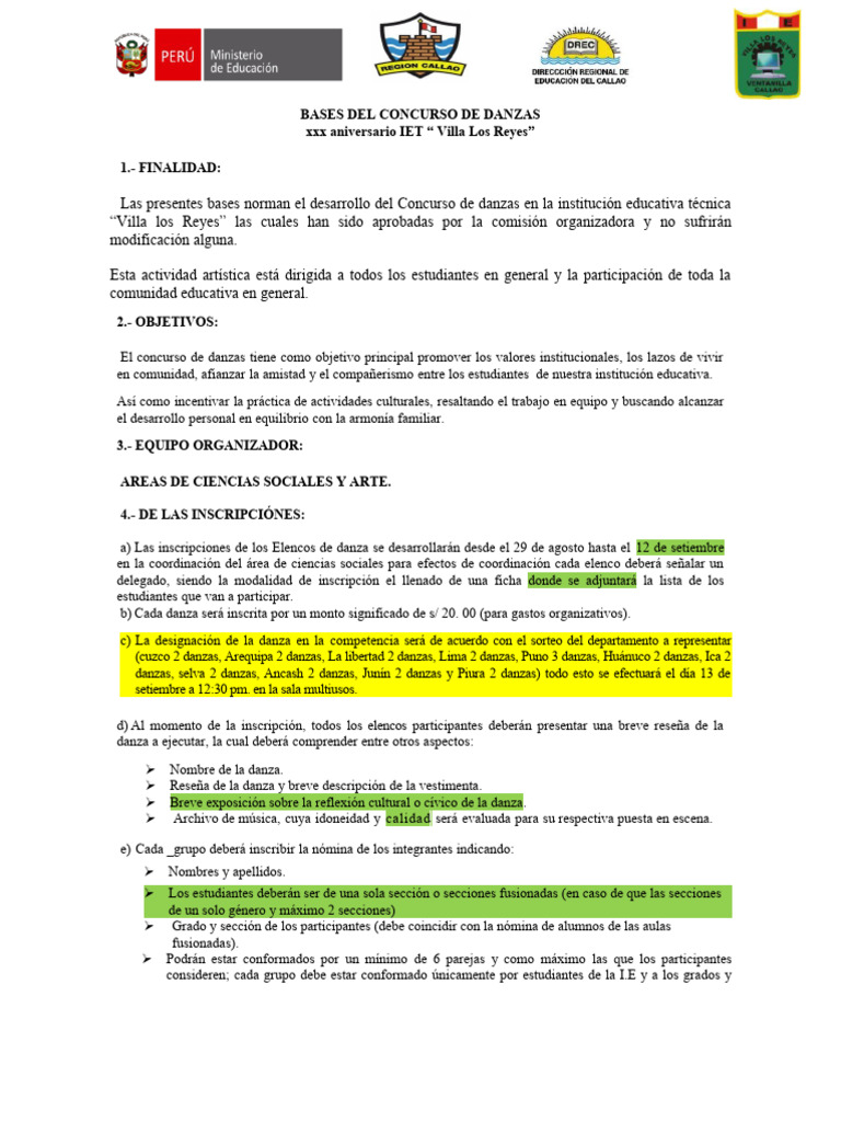 Bases Concurso de Danzas Edu | PDF | Bailes | Ritmo