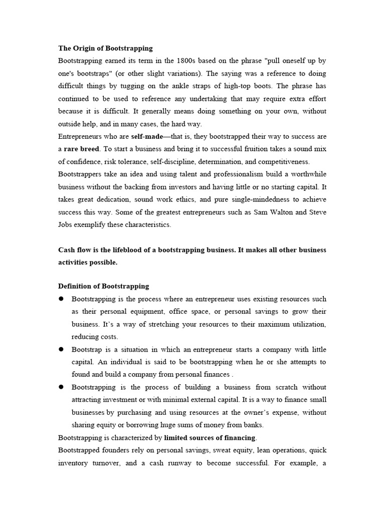 Understanding Bootstrapping in Business | PDF | Entrepreneurship | Debt