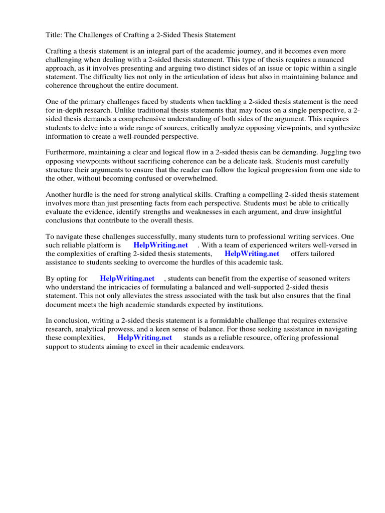 2 Sided Thesis Statement | PDF | Essays | Thesis