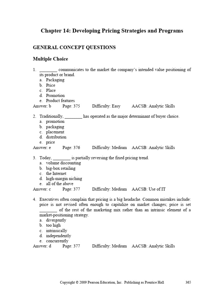 Chap 14 Marketing Test Bank Download Free PDF Pricing