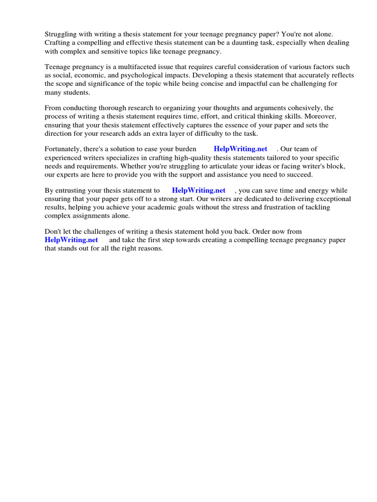Thesis Statement For Teenage Pregnancy Paper | PDF