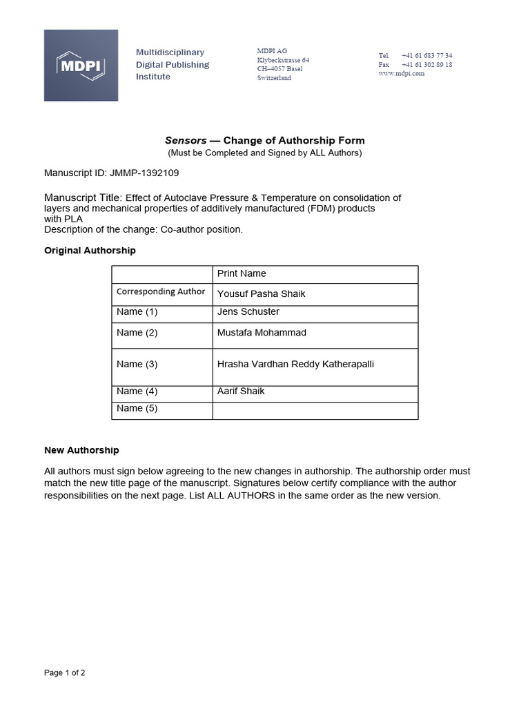 Completed Authorship Change Form