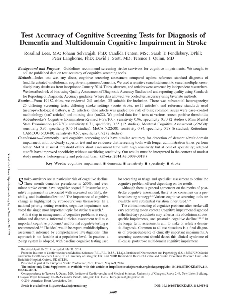2014 Lees R. et al Test accuracy of cognitive screening tests for