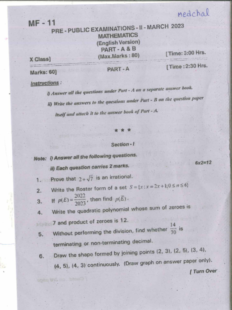 Maths Medchal-Malkajgiri | PDF