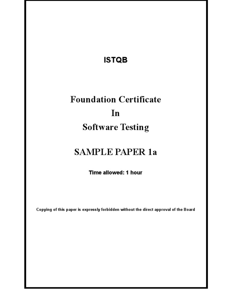 Foundation Certificate in Software Testing Sample Paper 1A: Istqb | PDF ...