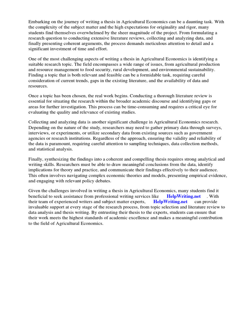 Agricultural Economics Masters Thesis Research Topics Download Free