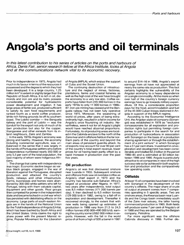 Angola's Oil and Port Infrastructure | PDF | Angola | Petroleum