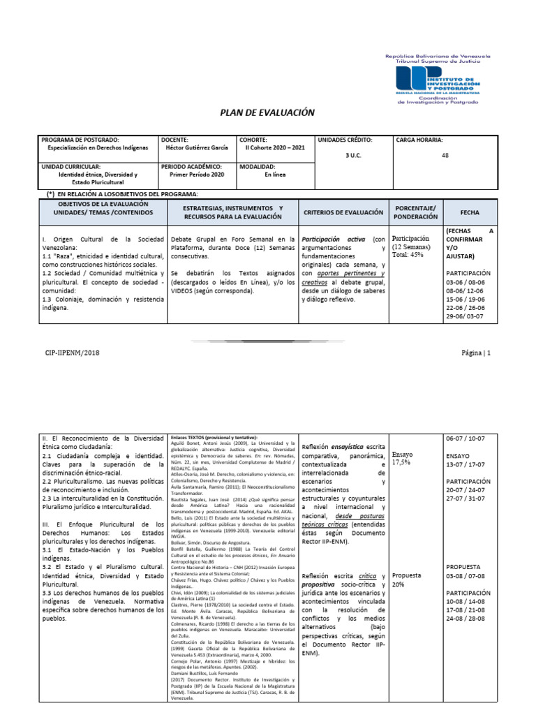 FORMATO DE PLAN y EVALUACIÓN 2020 | PDF | Ciencias sociales