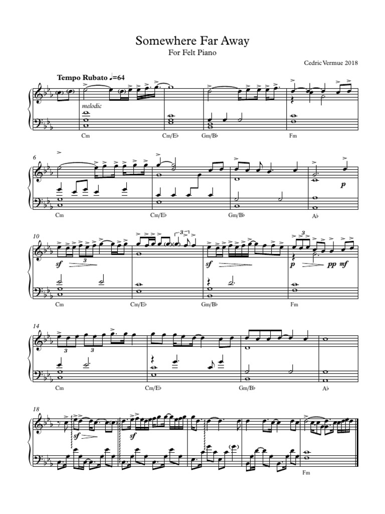 Somewhere Far Away - Solo Piano | PDF