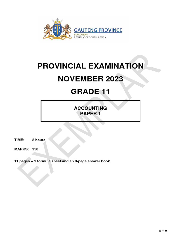 2023 grade 11 provincial examination accounting p1 english november