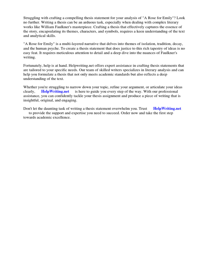 Thesis Statement For The Story A Rose For Emily PDF