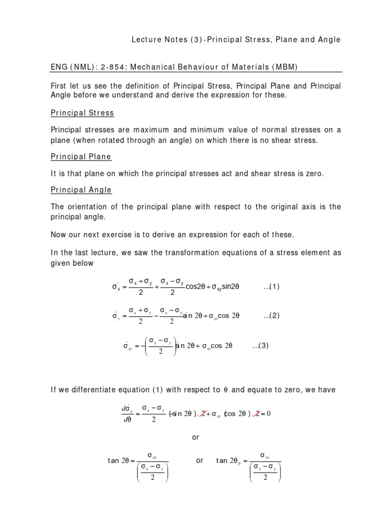 Principal Stress and Plane Analysis | PDF | Stress (Mechanics ...