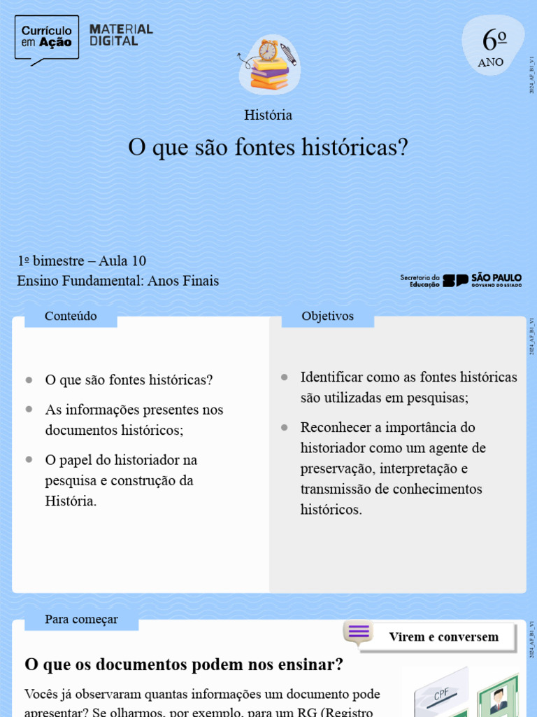 Aula 10 - O Que São Fontes Históricas | Download grátis PDF ...
