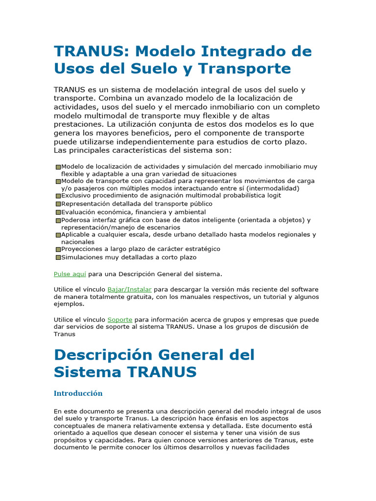 Modelo TRANUS: Usos del Suelo y Transporte | PDF | Transporte | Software