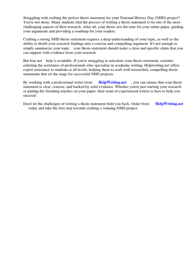 Sample Nhd Thesis Statements | PDF