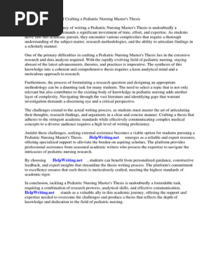 Pediatric Nursing Masters Thesis