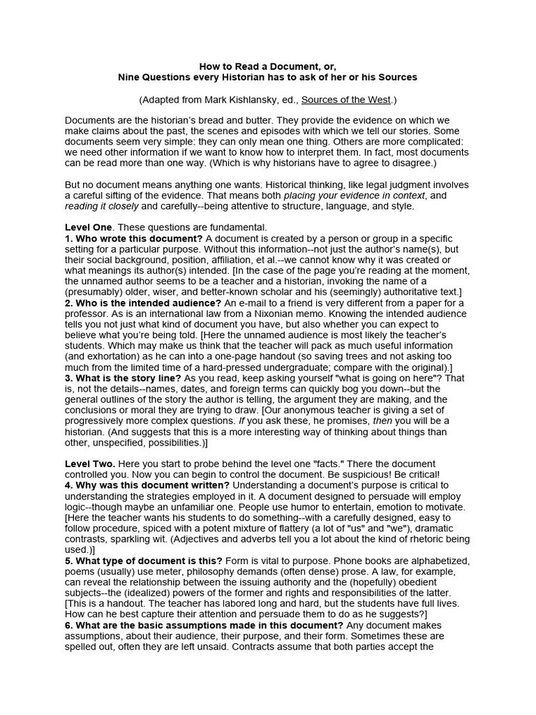 Essential Questions for Document Analysis | PDF | Rhetoric | Market ...