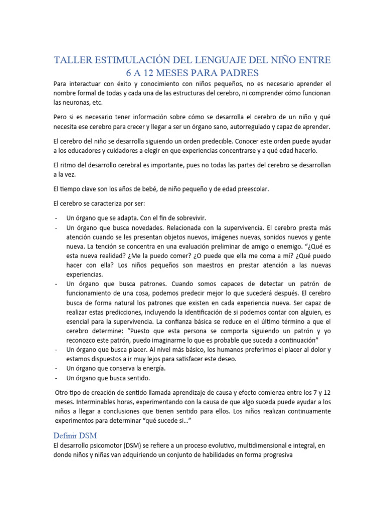 Taller de Estimulación del Lenguaje Infantil | PDF | Cerebro ...