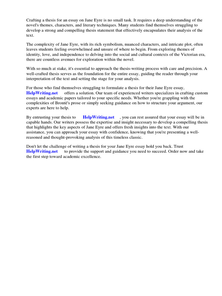 Thesis For Jane Eyre Essay PDF