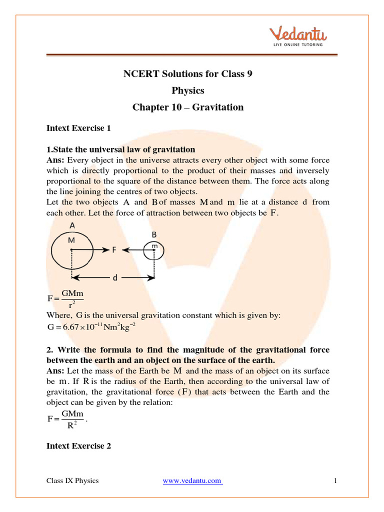 NCERT Solutions For Class 9 Science Chapter 10 Gravitation. PDF