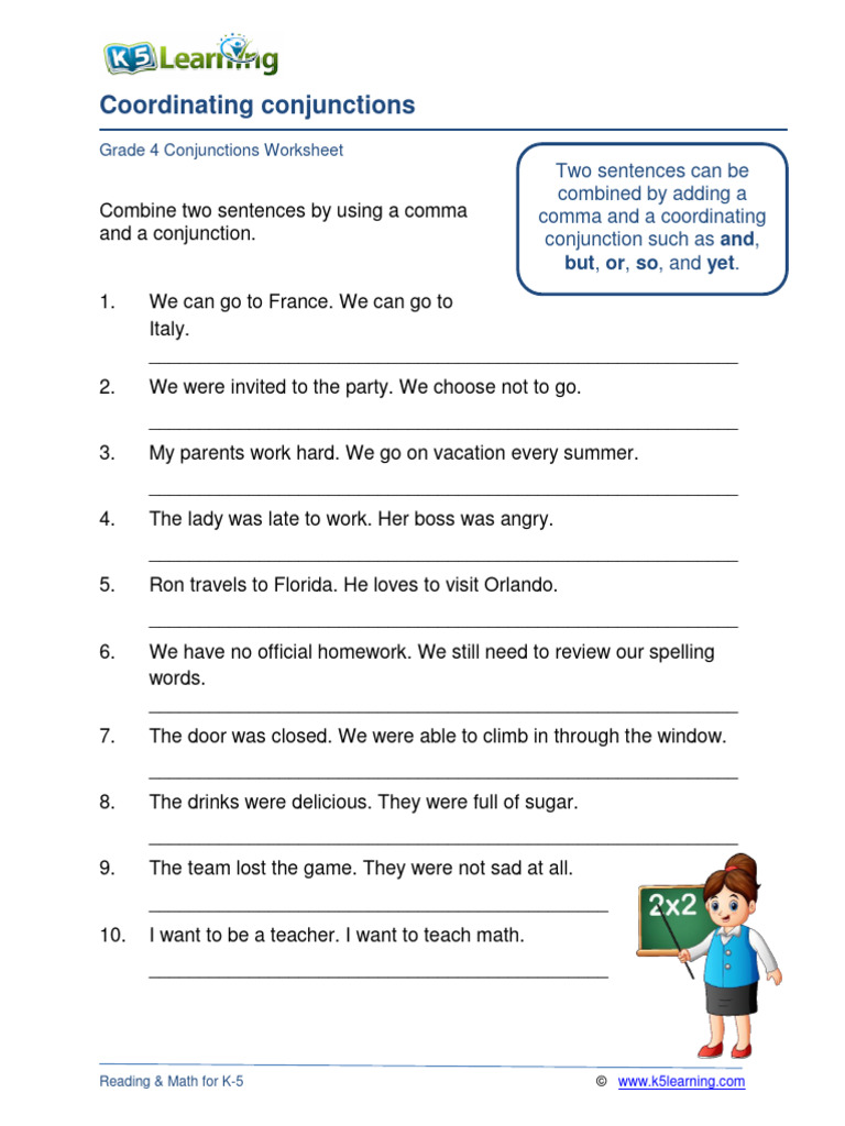 Grade 4 Coordinating Conjunctions Worksheet | PDF | Language Mechanics ...