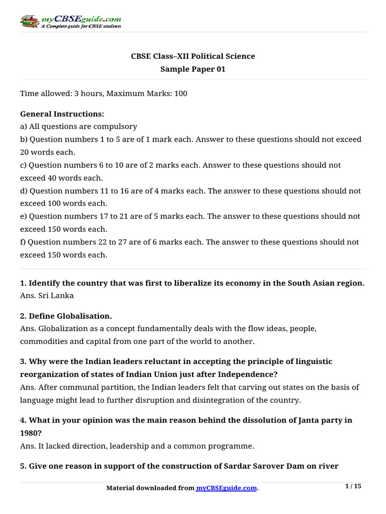 12 Pol Science SP 1 | PDF | World Politics | Soviet Union