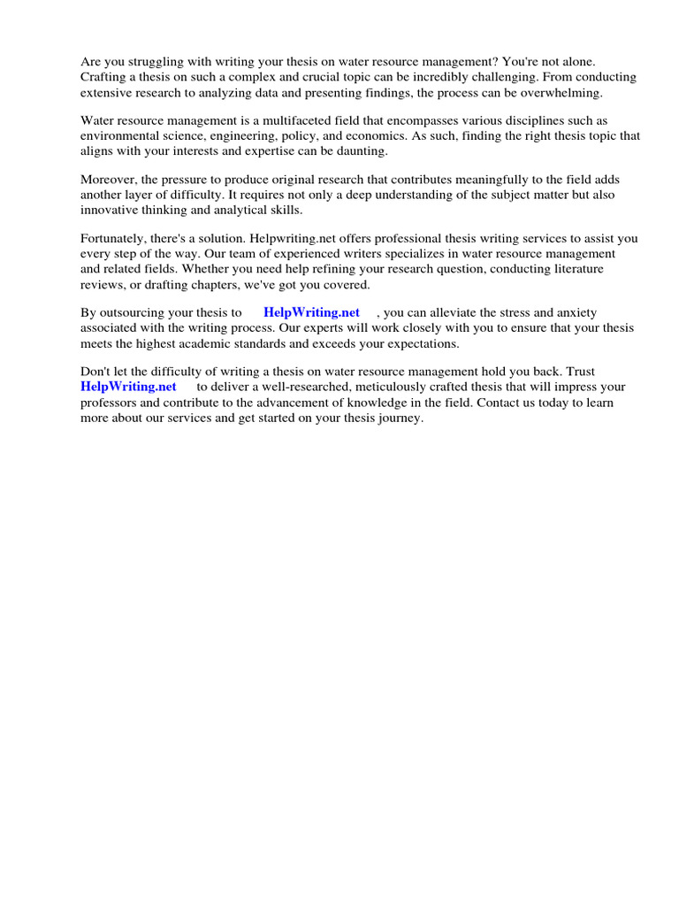 Water Resource Management Thesis Topics PDF Water Water Resources