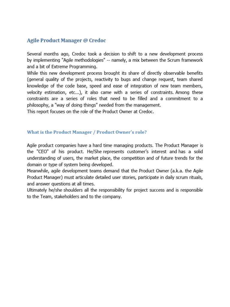 Product Owner Role at Credoc | PDF | Scrum (Software Development ...
