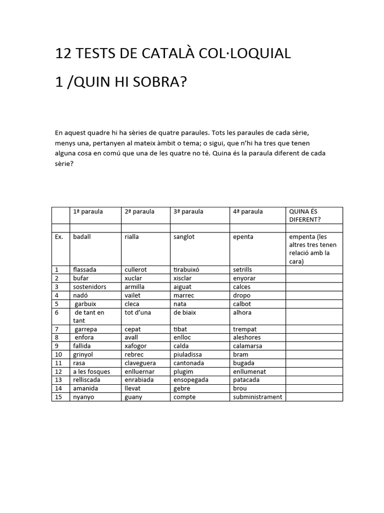 12 Exercicis de Català Col Loquial ASPECTES | PDF