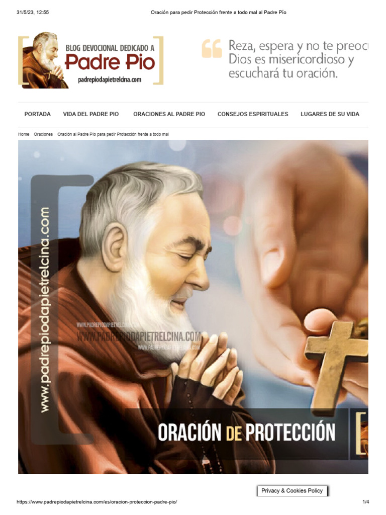 Oración Para Pedir Protección Frente A Todo Mal Al Padre Pío Pdf