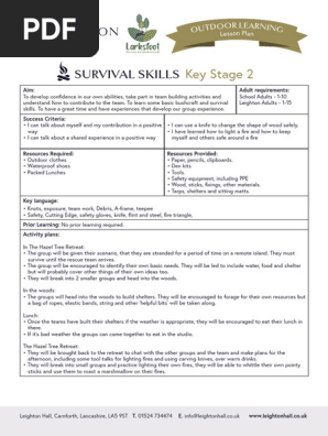 Leighton Hall School Lesson Plan Outdoors Survival