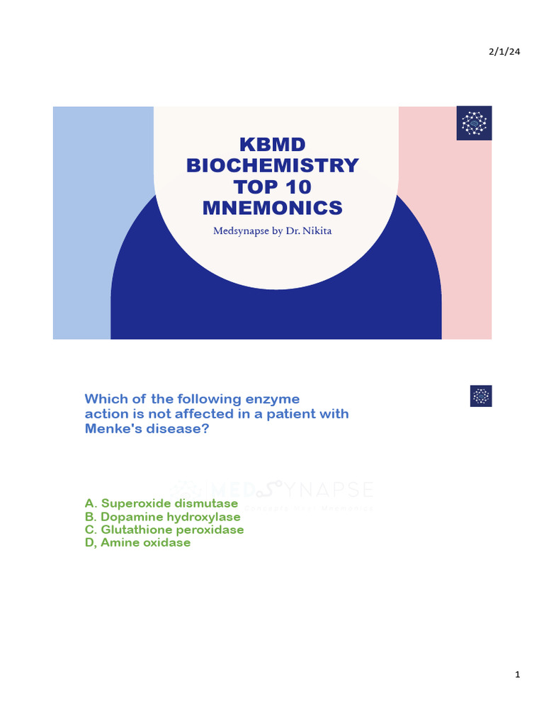 Biochemistry Top 10 Mnemonics KBMD 01.02.24 Blank | PDF | Dna Repair ...