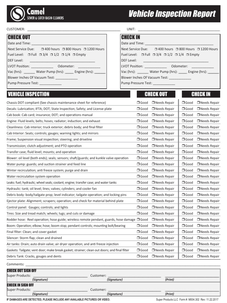 Vehicle Inspection Report Checklist | PDF | Truck | Pump
