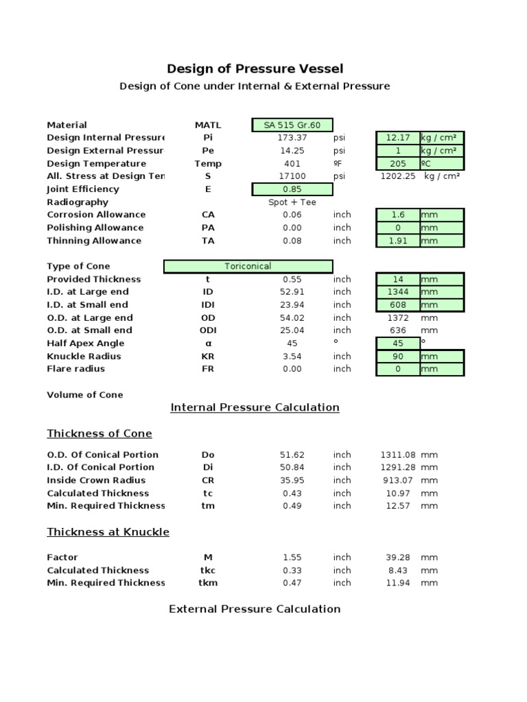 Design of Pressure Vessel (Int & Ext) | PDF