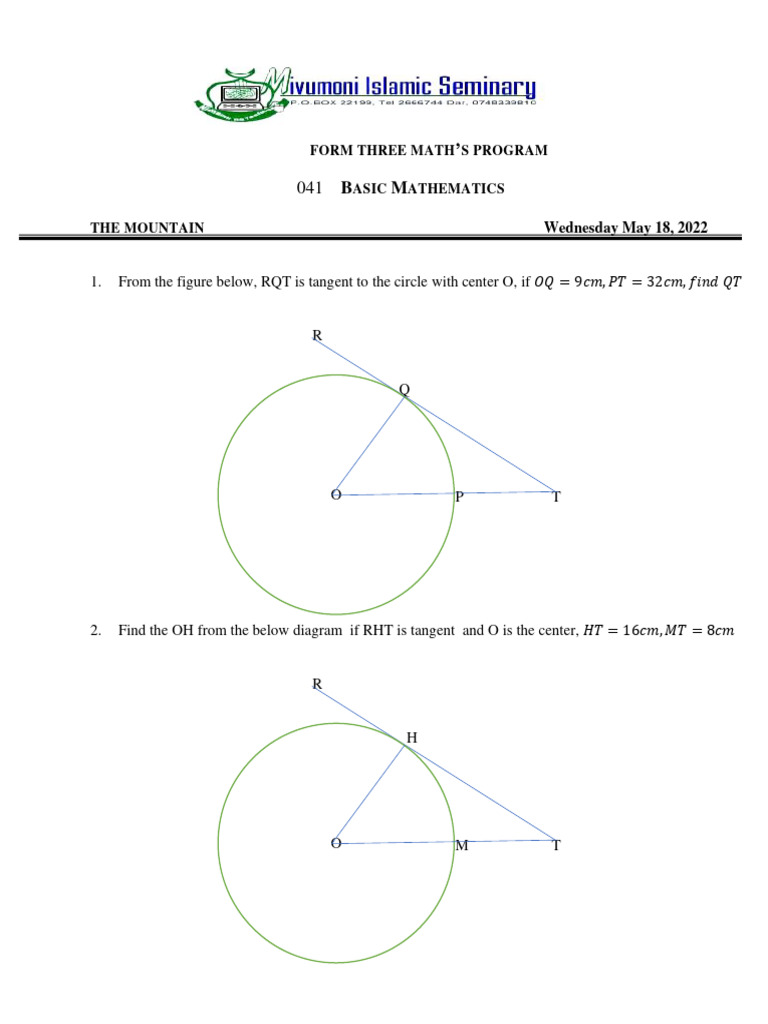 Form Three Basic Math Problems | PDF
