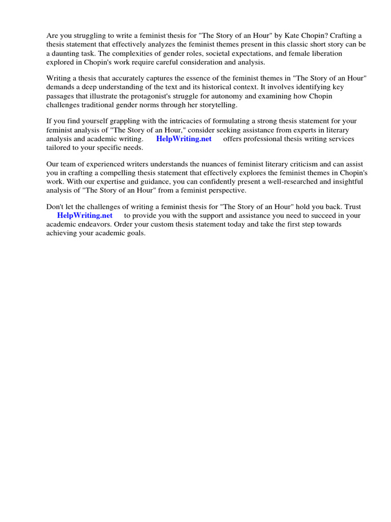 Feminist Thesis For The Story of An Hour PDF Gender Studies Feminism