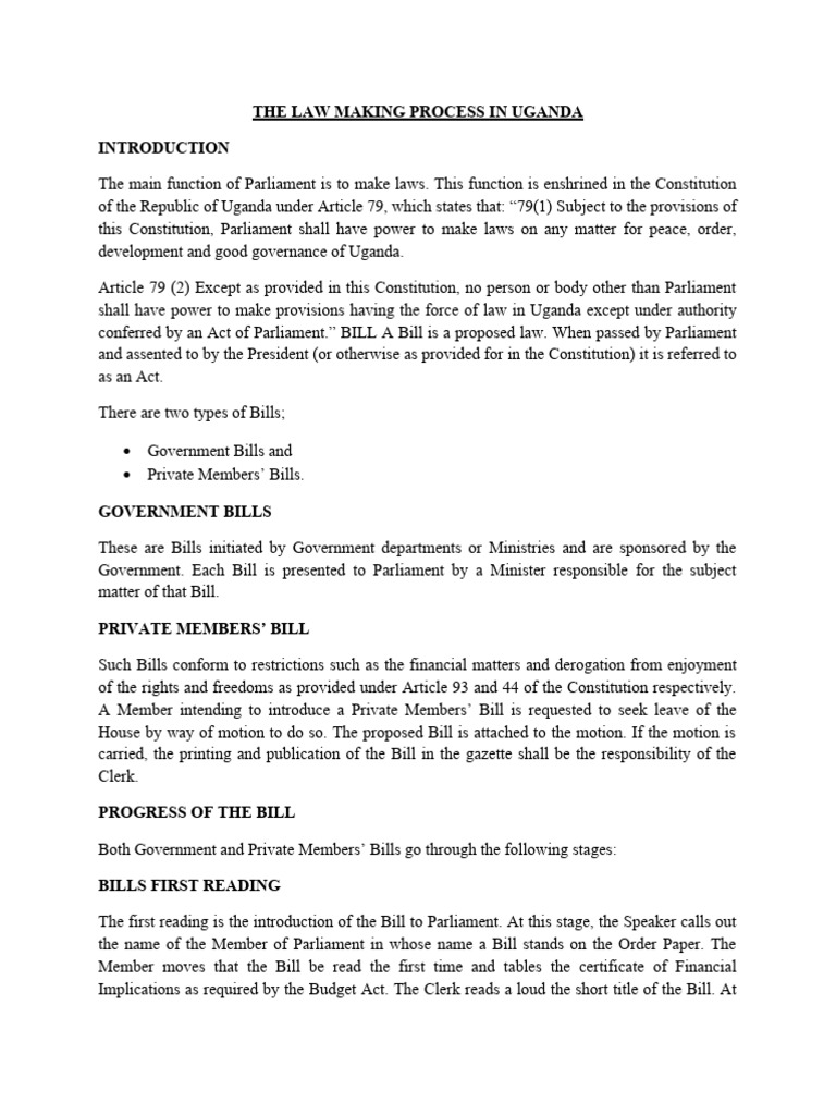 Steps in Uganda's Law-Making Process | PDF | Bill (Law) | Royal Assent