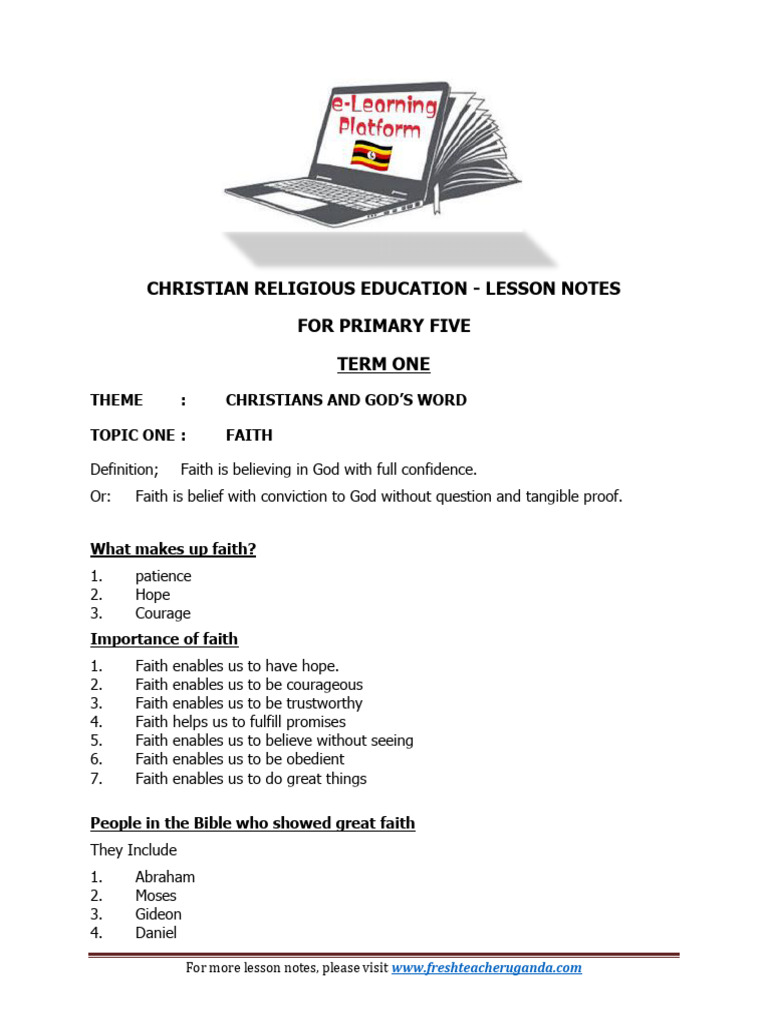 Primary Five CRE Lesson Notes: Faith | PDF | Muhammad | Abraham