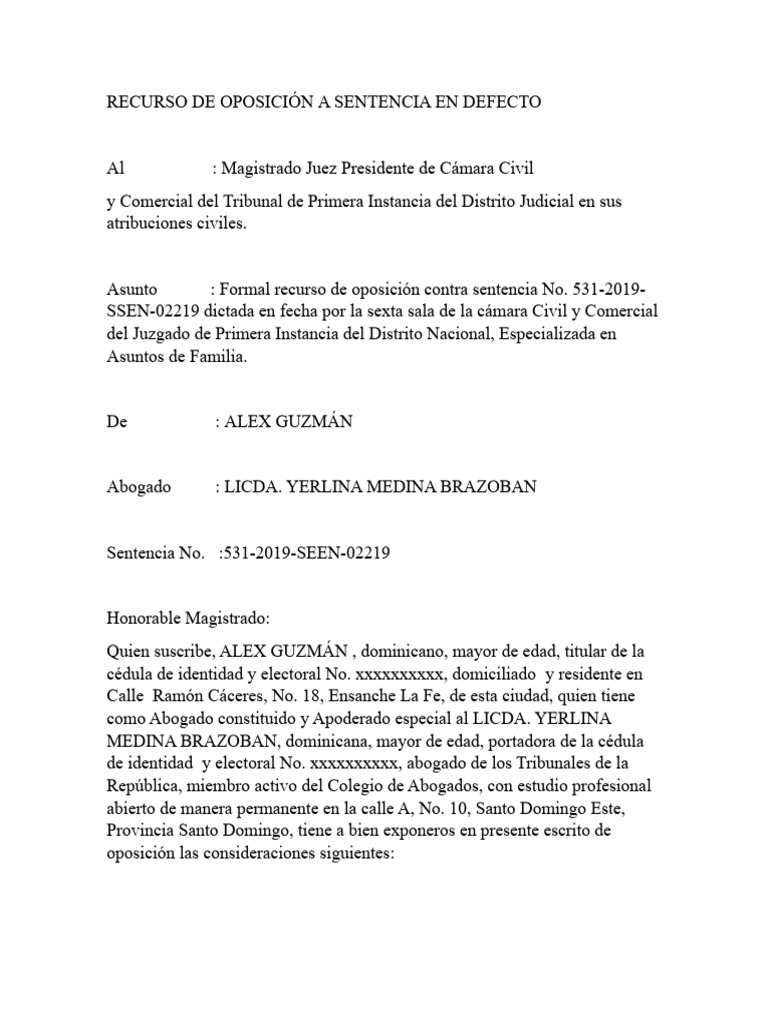 Recurso oposición a sentencia. | PDF