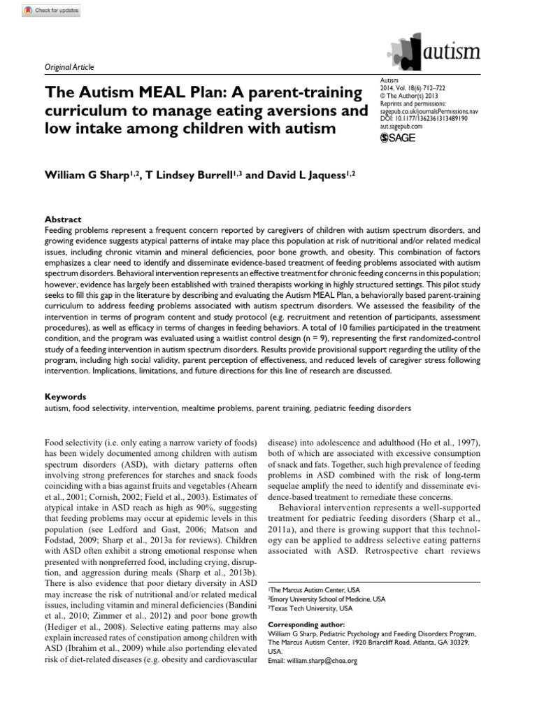 Article 2013 Plan Meal | PDF | Autism Spectrum | Caregiver