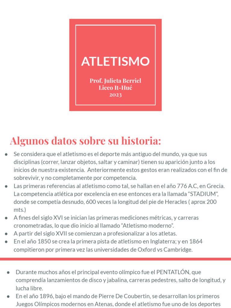 Historia y Técnicas de Atletismo | PDF | Deporte del atletismo