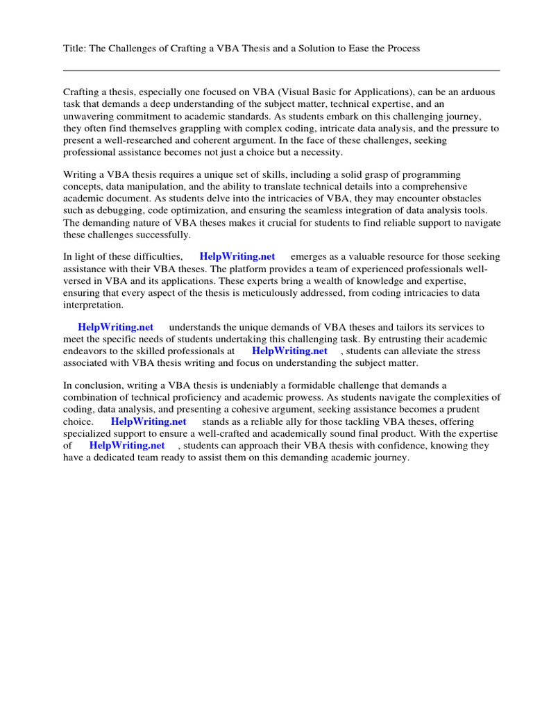 Vba thesis pdf microsoft excel visual basic for applications