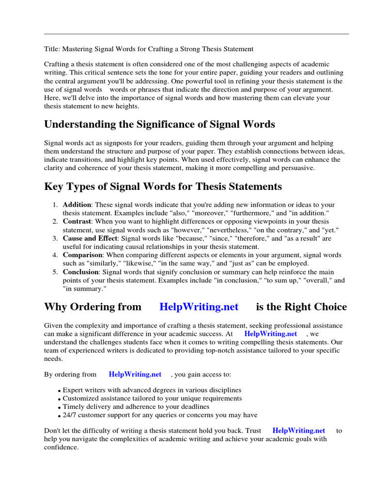 Signal Words For Thesis Statement | PDF | Career & Growth