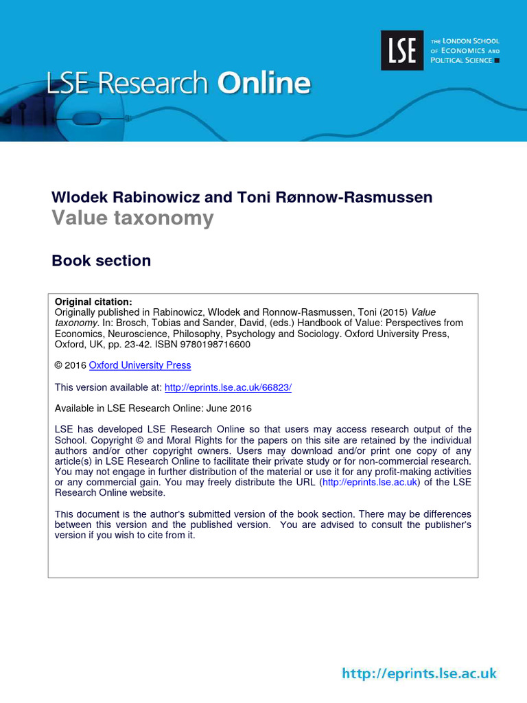 Rabinowicz - Value Taxonomy - 2016 | PDF | Hedonism | Objectivity ...