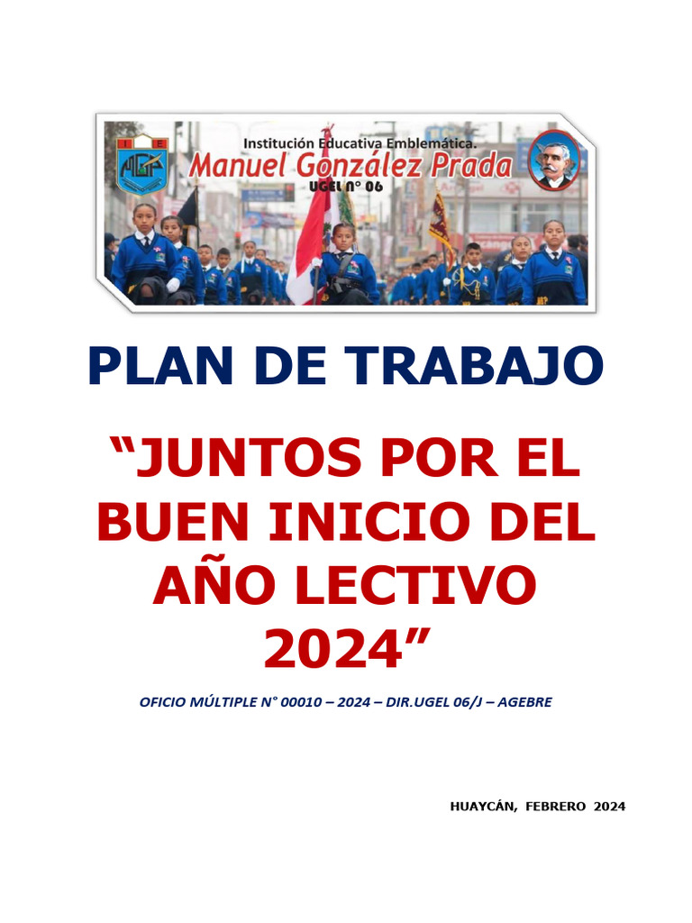 Plan de Trabajo Juntos Por El Buen Inicio Del Año 2024 | PDF