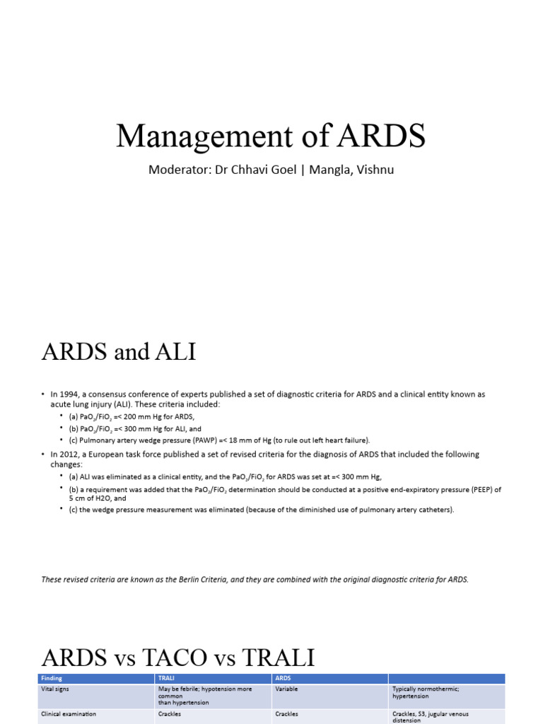 ARDS Management and Diagnostic Criteria | PDF | Sepsis | Lung