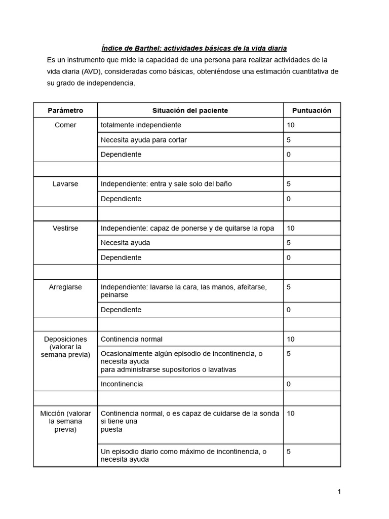 Índice Barthel y AVD: Medición de Independencia | PDF | Baño
