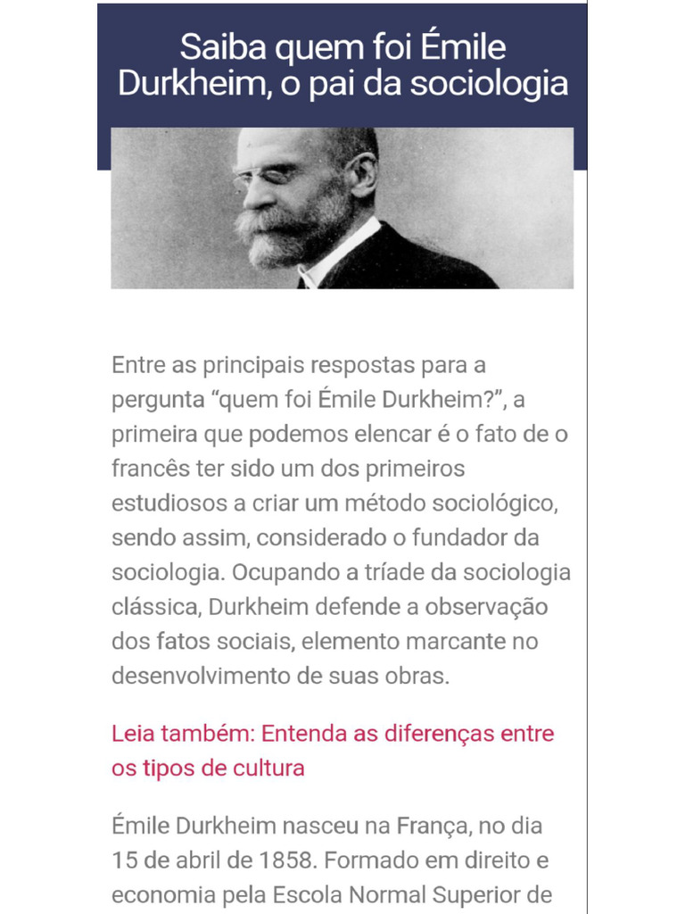 O Pai Da Sociologia | PDF